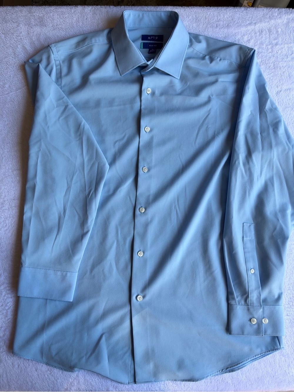 APT.9 Dress Shirt Mens M 15-15.5 32/33 Slim Fit Light Blue Performance Stretch